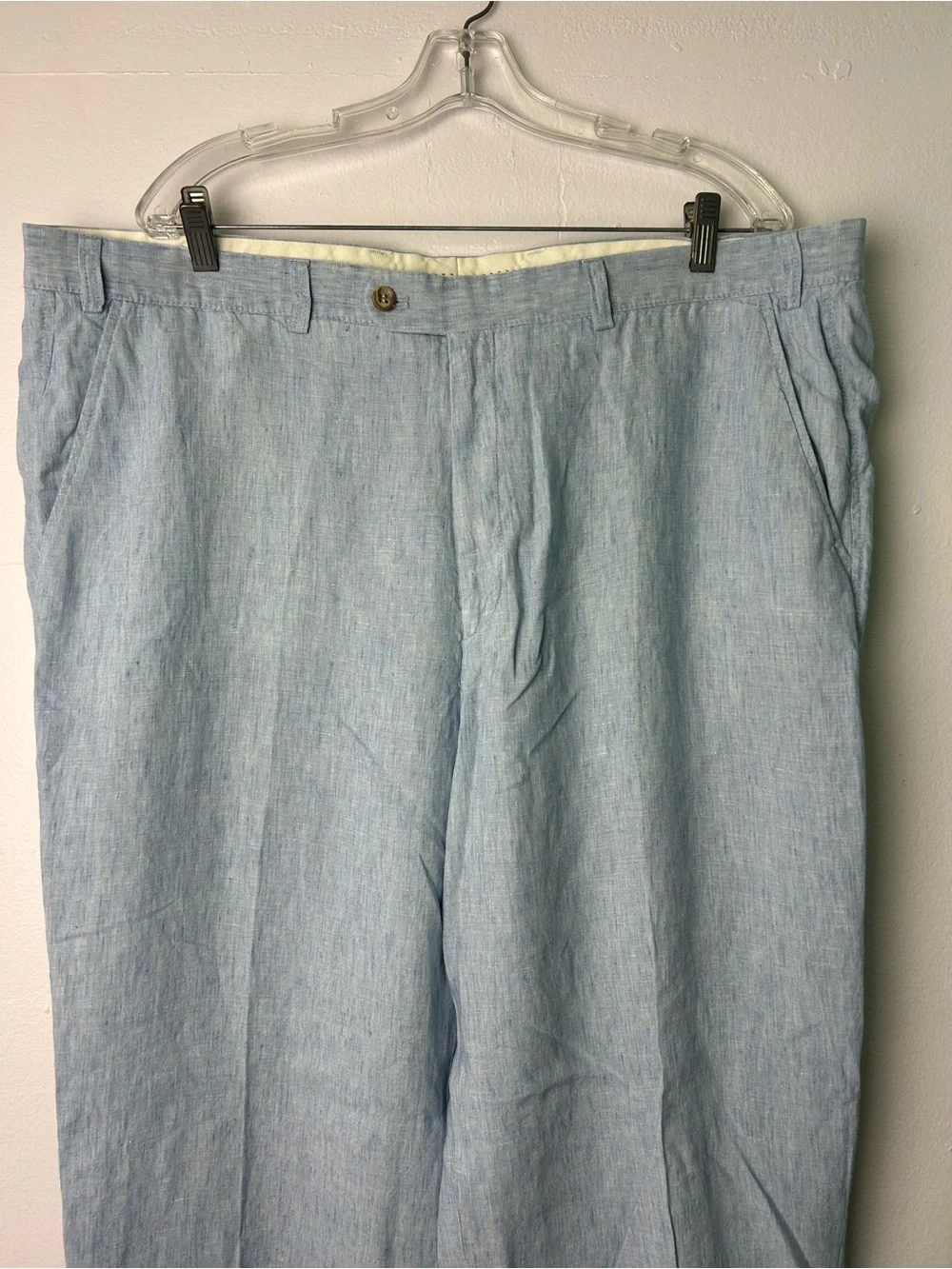 Hiltl Mens Size 40X30 100% Linen Classic Fit Trousers Pants Made in Romania